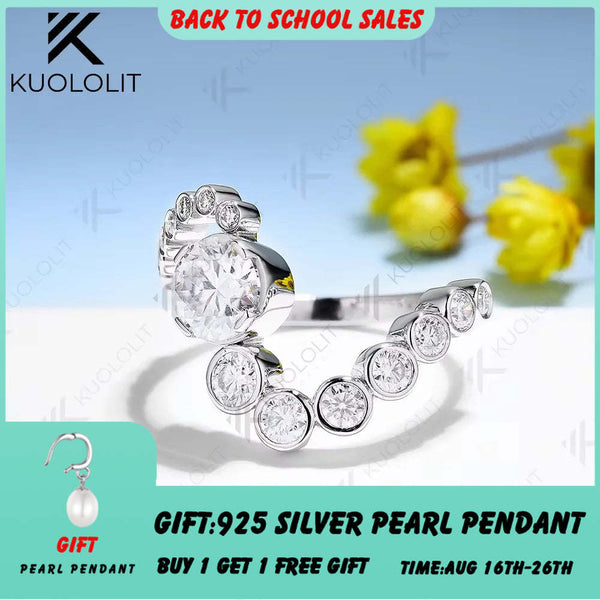 Kuololit 1CT Round Moissanite Rings for Women Solid 18K 14K 10K 925 Silver Yellow Gold for Anniversary Engagement Classic Gift