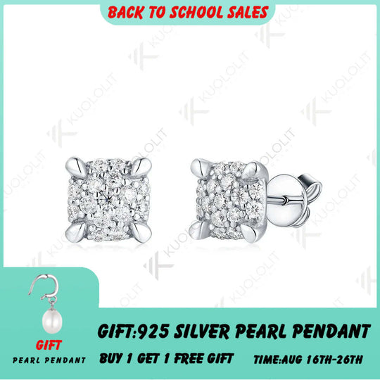 Kuololit Lab Grown Diamonds Earring 14K 10K White Gold Stud Earrings for Women Solid D Color  Fine Jewelry Classic Christmas