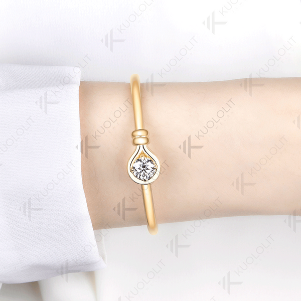 Kuololit 2CT Round Mossanite Bangle for Women Solid 10K 14K 585 Yellow Gold Bracelet for Engagement Trendy Christmas Gifts Party