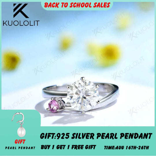 Kuololit 1.5CT Moissanite Ring for Women Soild 18K 14K 10K Sliver White Gold with Lab Grown Pink Sapphire for Engagement Wedding