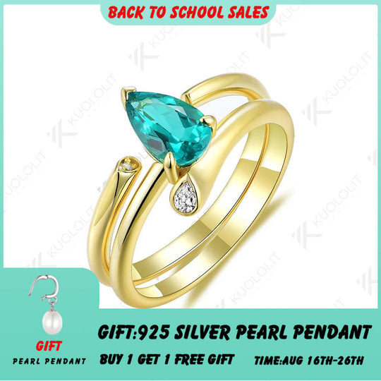 Kuololit 1,0 Karat Labor-Smaragd-Diamantring für Damen, massiver Verlobungsring aus 18K/14K/10K/585 Gelbgold, ideal als Geschenk für Partys oder Weihnachten 
