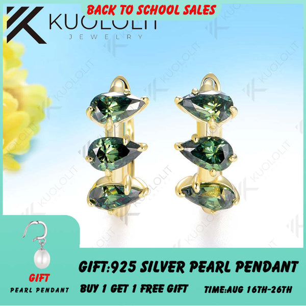 Kuololit 2.1CTW Cyan Moissanite Hoop Earrings for Women Solid 18K 14K 585 Gold Clip Earrings for Classic Christmas Gifts Party