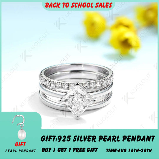 Kuololit Verlobungsring mit 1,0 Karat Prinzess-Moissanit für Damen, massives 18K, 14K, 10K, 585 Weißgold, zweireihiger Ring – ideales Weihnachtsgeschenk 