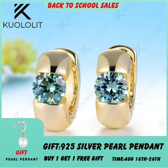 Kuololit 2CTW Cyan Moissanite Custom Hoop Earrings for Women Solid 14K 10K 585 Yellow Gold Hoop Earrings for Christmas Gifts