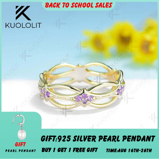 Kuololit PT900 Naturamethyst-Blumenring für Damen, hohl, aus massivem 900er Platin-Gold, ideal als Verlobungs- oder Ehering oder Weihnachtsgeschenk 