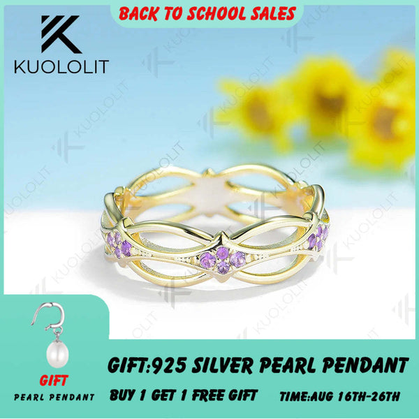 Kuololit PT900 Naturamethyst-Blumenring für Damen, hohl, aus massivem 900er Platin-Gold, ideal als Verlobungs- oder Ehering oder Weihnachtsgeschenk 