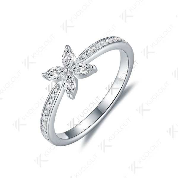 Kuololit Moissanit-Ringe für Damen, massiv, 14K, 10K, 585 Silber, Gelbgold, Marquise-Schmetterling, perfekt für Verlobung, Hochzeit oder Weihnachten 