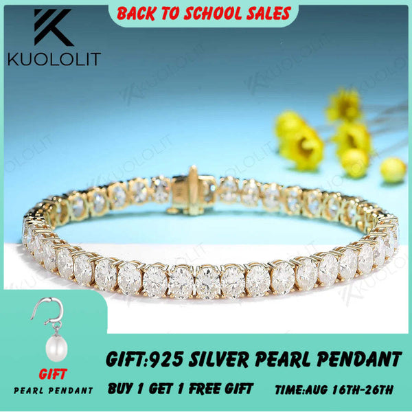 Kuololit 18CTW  Hybrid Cut Moissanite Bracelets for Women Men 10K Silver Yellow Gold Oval Cut for Engagement Wedding Christmas