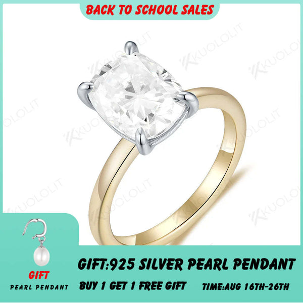 Kuololit 2,5 Karat Moissanit-Ring für Damen, massives 14K/10K/585-Gold, Kissenschliff, zweifarbig, Gelbgold, ideal für Verlobung, Hochzeit oder Weihnachten 