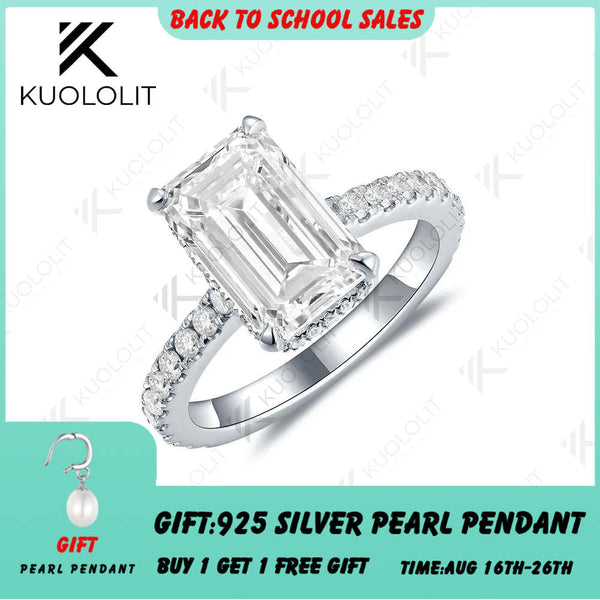 Kuololit 3,5 Karat Moissanit-Verlobungsring im Smaragdschliff für Damen, massiver 18K/14K/10K Weißgoldring, ideales Verlobungs- oder Weihnachtsgeschenk 