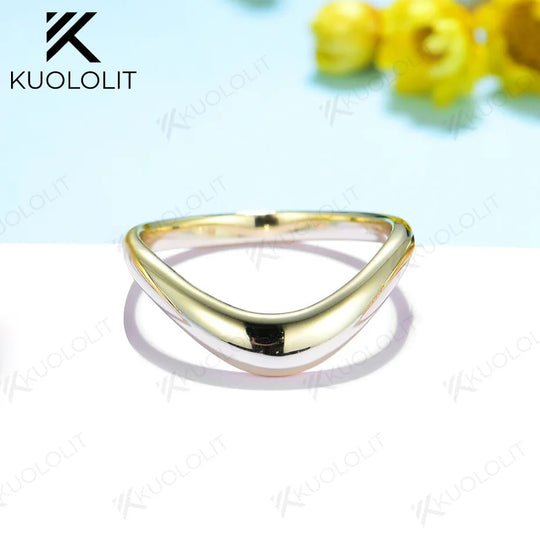 Kuololit Gebogene Ringe für Damen und Herren, massiv, 18K, 14K, 10K, 585, 925 Silber, Gelbgold, für Hochzeit, Jahrestag, Weihnachten, Klassiker 