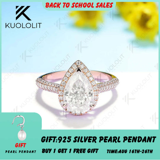 Kuololit 2CT Crushied Ice Cut Pear Moissanite Ring for Women Solid 14K 10K 585 Yellow Gold Halo for Engagement Wedding Christmas