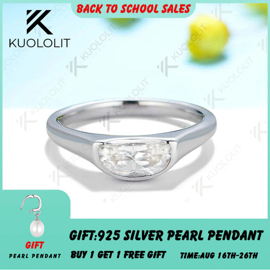 Kuololit 1ct Halbmondschliff Moissanit-Ringe für Damen, massives 14K 10K 585 Weißgold, für Verlobung, Hochzeit, Weihnachten, klassisch, neu 