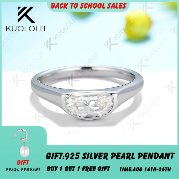 Kuololit 1ct Halbmondschliff Moissanit-Ringe für Damen, massives 14K 10K 585 Weißgold, für Verlobung, Hochzeit, Weihnachten, klassisch, neu 
