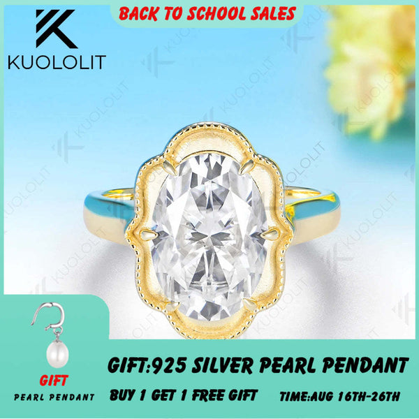 Kuololit 6CT Oval Cut Moissanite Custom Ring for Women Solid 14K 10K 585 Yellow Gold Engagement Ring for Christmas Gifts Party