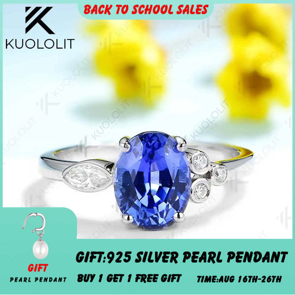 Kuololit 3ct Labor-Saphir mit Moissanit-Ring für Damen, massiver 18K 14K 10K 585 Gelbgoldring, ideales Weihnachtsgeschenk 
