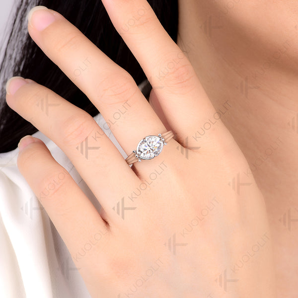 Kuololit 2CT Oval Champagne or D-Color Moissanite Engagement Ring for Women Solid 14K 10K 585 Yellow Gold Oval Cut  Ring for Christmas Gift Party