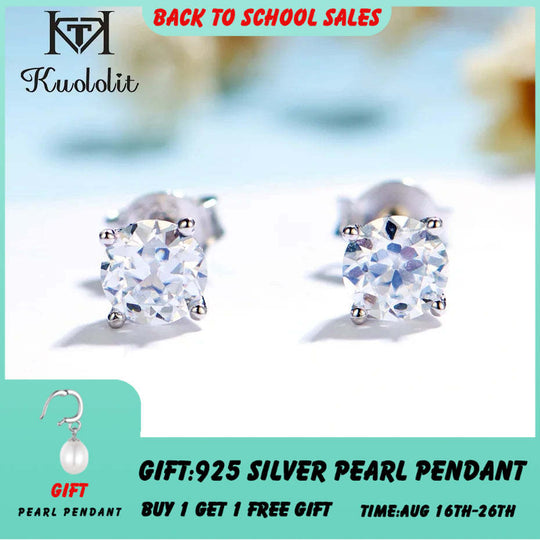 Kuololit GRA14K 10K OEC Moissanite White Gold Stud Earrings for Women Solid Yellow Gold Rose Gold D Color Solitaire Fine Jewelry