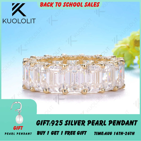 Kuololit 8.8CTW Emerald Moissanite Ring for Men Women Solid14K 10K 585 Yellow Gold Wedding Band for Anniversary Christmas Luxury