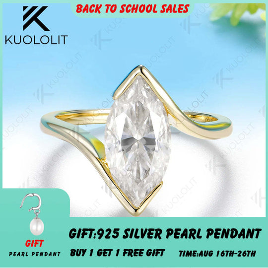 Kuololit 3CT Marquise Cut Moissanite Custom Ring for Women Solid 14K 10K  Yellow Gold Pear for Anniversary Christmas Gifts