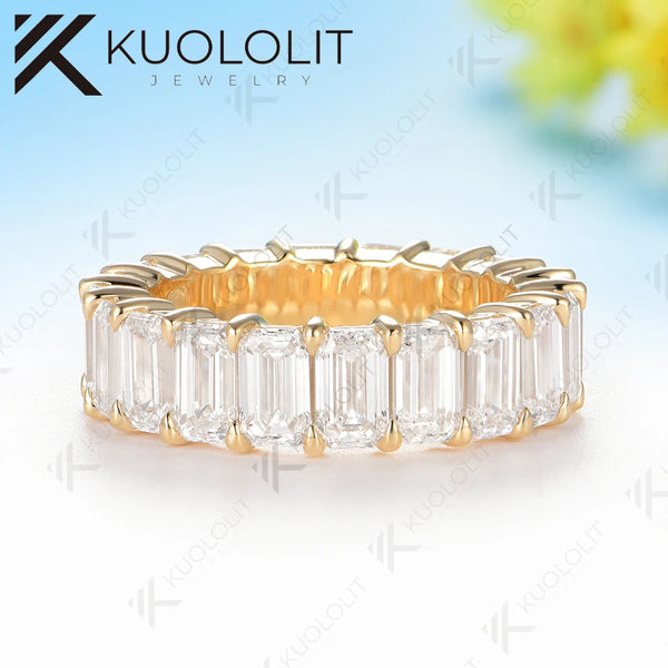 Kuololit 8CTW Emerald Moissanite Rings for Men Women Solid 14K 10K 585 Yellow Gold Wedding Band for Anniversary Christmas Luxury