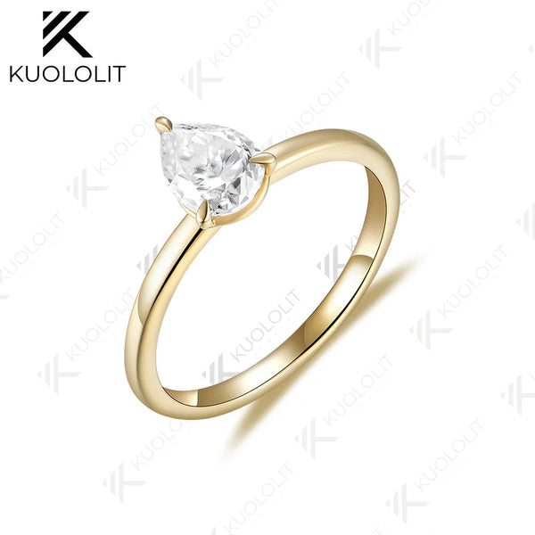 Kuololit 0.8CT Pear Cut Lab Grown Diamond Engagement Rings for Women PT950 Solid 14K 10K 585 Yellow Gold Ring for Wedding Christmas