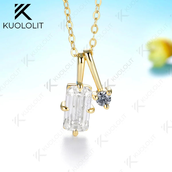 Kuololit 2.6CTW Moissanite Custom Necklace for Women Solid 585 14K 10K Yellow Gold Necklace for Christmas Gifts Party Jewelry
