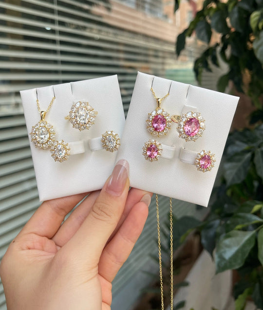 Kuololit 3.6CTW Lab Pink Sapphire Custom Stud Earrings for Women Solid 14K 10K 585 Yellow Gold Pear Cut for Christmas Gift Party