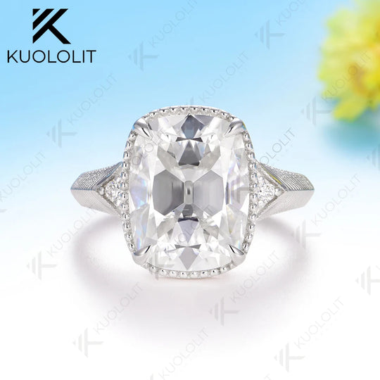 Kuololit 7CT OMC Cushion Custom Moissanite Engagement Ring for Women Solid 14K 10K 585 Yellow Gold Ring for Christmas Gift Party