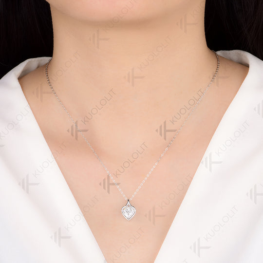 Kuololit 2CT Moissanite Lab Grown Alexandrite Heart Necklace for Women Solid 14K 10K 585 Rose Gold Heart Necklace for Christmas Gifts Party