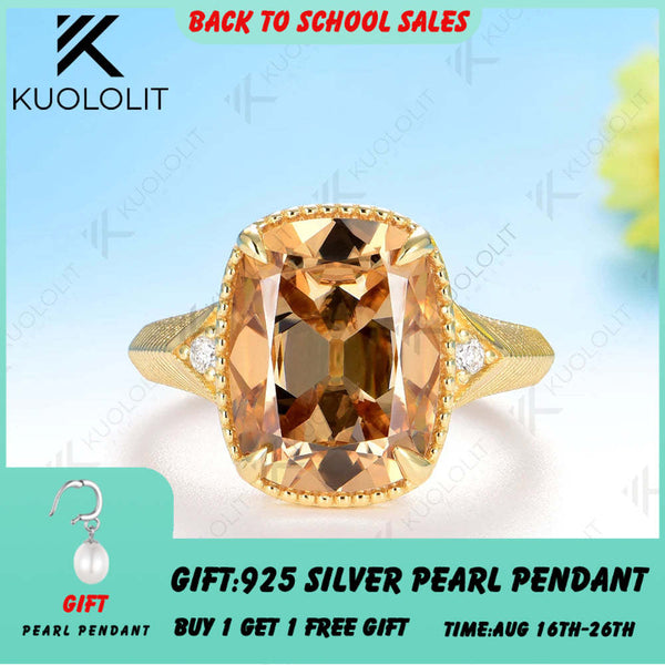 Kuololit 7CT OMC Cushion Champagne Custom Moissanite Ring for Women Solid 14K 10K 585 Yellow Gold for Christmas Gifts Party