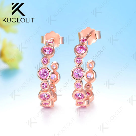Kuololit 0.81CTW Lab Grown Pink Sapphire Custom Stud Earrings for Women Solid 14K 10K 585 Rose Gold for Christmas Gifts Jewelry