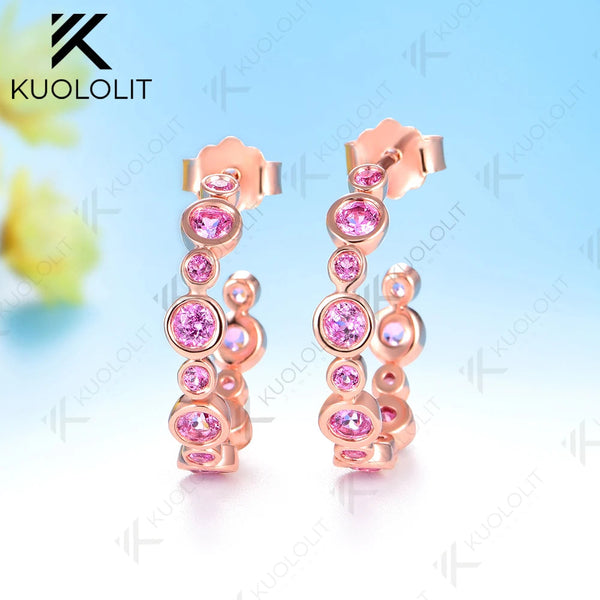 Kuololit 0.81CTW Lab Grown Pink Sapphire Custom Stud Earrings for Women Solid 14K 10K 585 Rose Gold for Christmas Gifts Jewelry