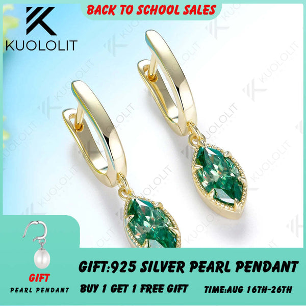 Kuololit 2CTW Cyan Moissanite Marquise Custom Clip Earrings for Women Solid 14K 10K 585 Yellow Gold Clip Earrings for Christmas
