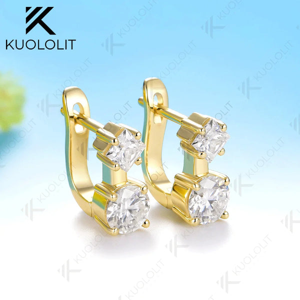 Kuololit 2.4CTW Moissanite Custom Clip Earrings for Women Solid 14K 10K 585 Yellow Gold Clip Earrings for Christmas Gifts Party