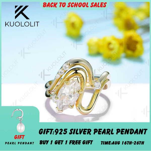 Kuololit 2-Karat-Moissanit-Ringe für Damen, massives 14K/10K/585 Gelbgold, Marquise-Schliff, Set-Ringe für Verlobung, Hochzeit und Weihnachten 