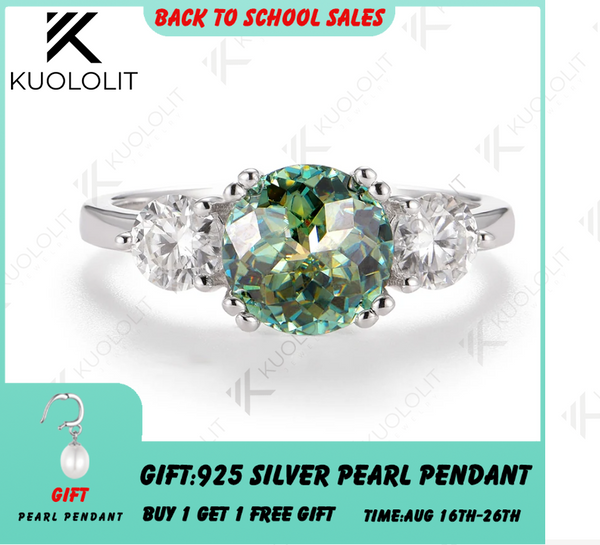 Kuololit 2CT Jubilee Cut Cyan Moissanite and 0.8ct White Moissanite Rings for Women Round Cut Solitaire Ring for Christmas