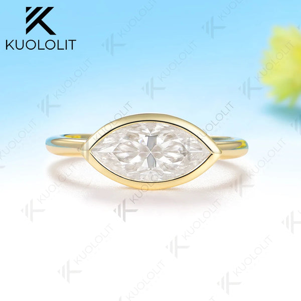 Kuololit 2CT Marquise Moissanite Custom Ring for Women Men Solid 14K 10K 585 Yellow Gold Engagement Ring for Christmas Gifts