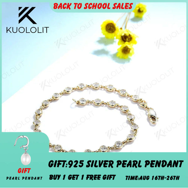 Kuololit Moissanit-Kettenarmbänder für Damen, massives 585er, 14K und 10K Gelbgold, Lünettenfassung, romantisches Verlobungsarmband, Gruppenkauf 