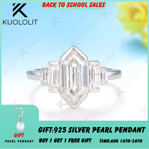 Kuololit 2.5CT Elongate Hexagon Cut Moissanite Ring for Women Solid 14K 10K 585 White Gold  for Christmas Gifts Engagement Party