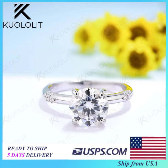 Kuololit 1CT Moissanite Rings for Women Solid 14K 10K 925 Sliver White Gold Round Cut Sparkle for Anniversary Wedding Engagement