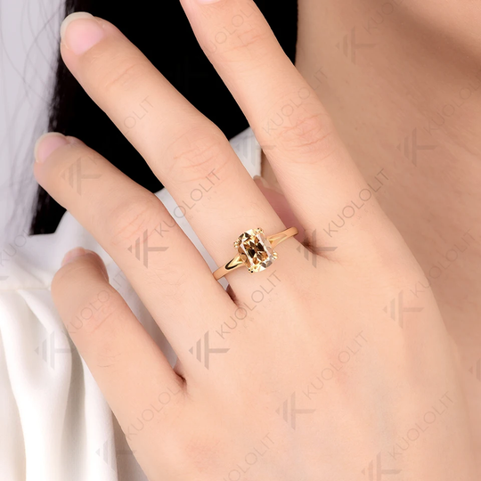 Kuololit 3CT OMC Champagne Cyan Moissanite Set Ring for Women Solid 14K 10K 585 Yellow Gold Engagement Ring for Christmas Gift Anniversary