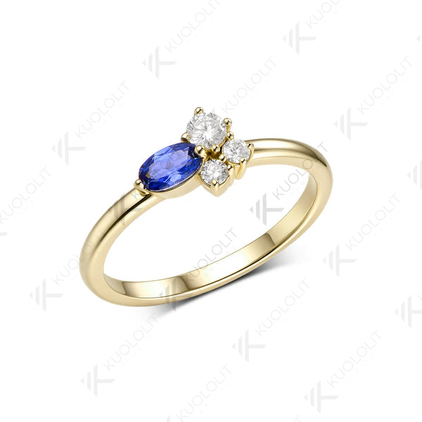 Kuololit 0.5CTW Lab Grown Sapphire Diamonds Custom Ring for Women Solid 14K 10K Yellow Gold for Engagement Wedding Christmas