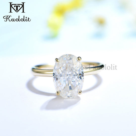 Kuololit 3.5CT Crushed Ice Oval Moissanite 18K 14K Yellow Gold Ring for Women D VVS Solitaire Ring for Engagement Party Wedding