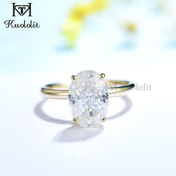 Kuololit 3.5CT Crushed Ice Oval Moissanite 18K 14K Yellow Gold Ring for Women D VVS Solitaire Ring for Engagement Party Wedding