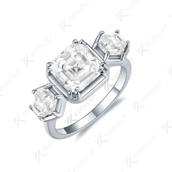 Kuololit 2.5CT Moissanite Rings for Women Solid 10K 14K 585 Yelllow Gold Asscher Ring for Engagement Anniversary Engagement Gift