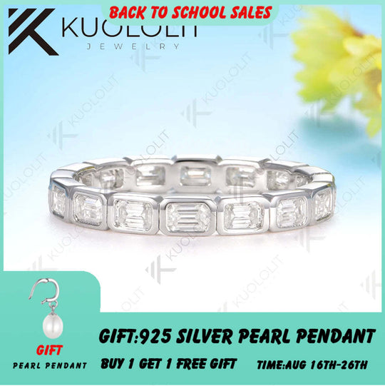 Kuololit 2.4CTW Moissanite Ring for Men Women Soild 14K 10K White Gold Bezel Set Emerald Cut Wedding Band for Christmas Gifts