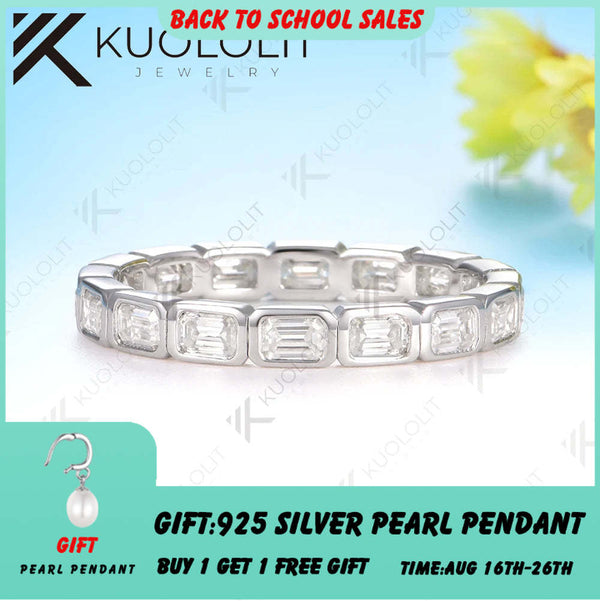 Kuololit 2.4CTW Moissanite Ring for Men Women Soild 14K 10K White Gold Bezel Set Emerald Cut Wedding Band for Christmas Gifts