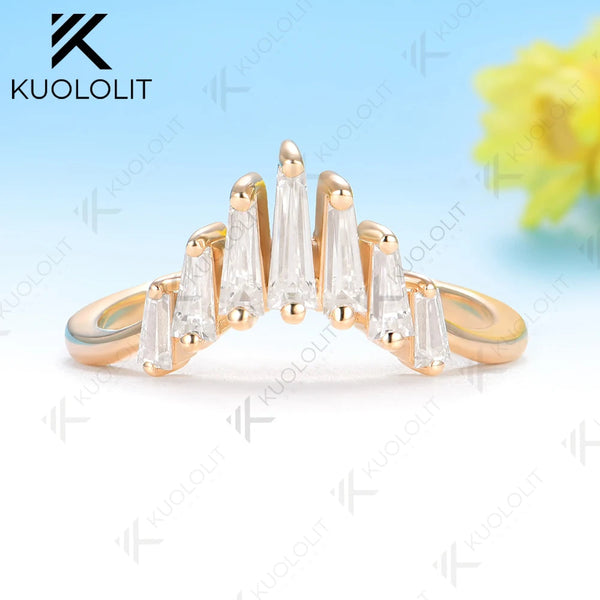 Kuololit Moissanite V Custom Ring for Women Solid 14K 10K 585 Rose Gold Wedding Band Ring for Christmas Gifts Party Anniversary