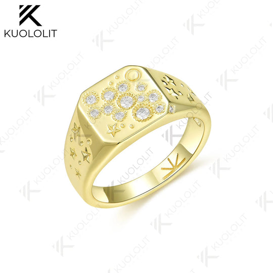 Kuololit 0.21CTW Lab Grown Dimonds Ring for Women Solid 14K 10K 585 Yellow Gold Engagement Ring for Christmas Gifts Anniversary